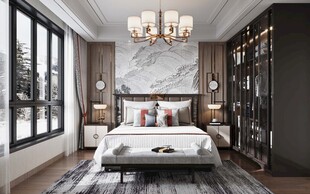 中复古式卧室空间极简现代简约风