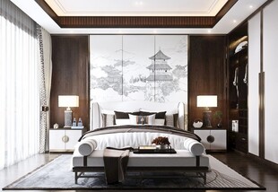 中复古式卧室空间极简现代简约风