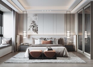 中复古式卧室空间极简现代简约风