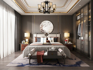 中复古式卧室空间极简现代简约风