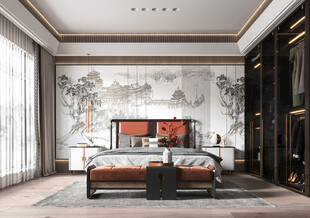 中复古式卧室空间极简现代简约风