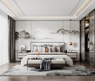 中复古式卧室空间极简现代简约风