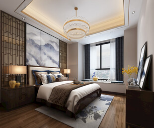 中复古式卧室空间极简现代简约风