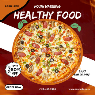 美味披萨正方形产品主图海报