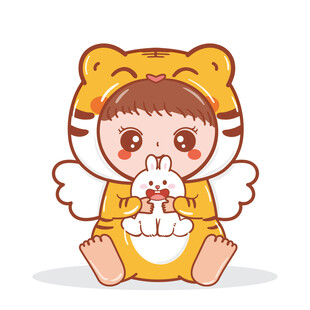 萌萌虎头像卡通插画