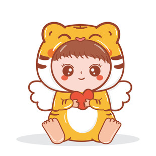 萌萌虎头像卡通插画