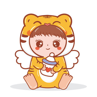 萌萌虎头像卡通插画