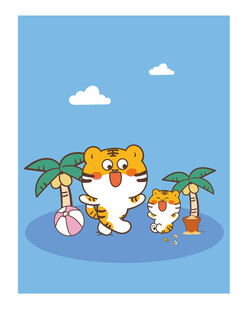 虎萌萌海边卡通可爱