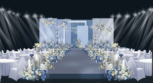 浪漫蓝白色系婚礼舞台布置
