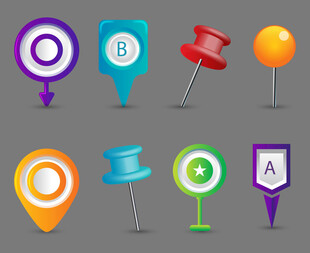 多彩图钉与定位图标集合