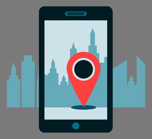 手机上的定位图标与城市背景