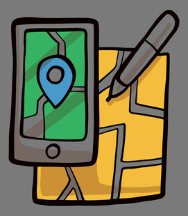 手机地图与纸笔导航工具