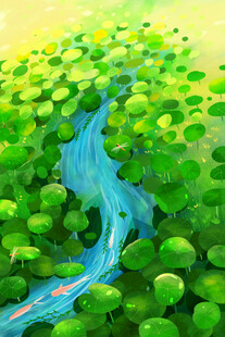 蜿蜒河流穿绿色植物间