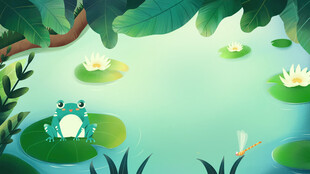 池塘中的青蛙与荷叶