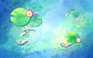 荷塘锦鲤嬉戏图