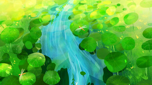 绿色溪流穿行于葱郁植物间