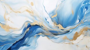 蓝白金抽象流体艺术画作