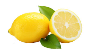 新鲜柠檬 带绿叶的水果