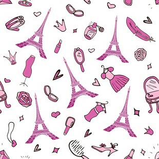 粉色巴黎时尚元素图案