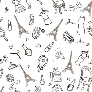 时尚元素手绘无缝图案