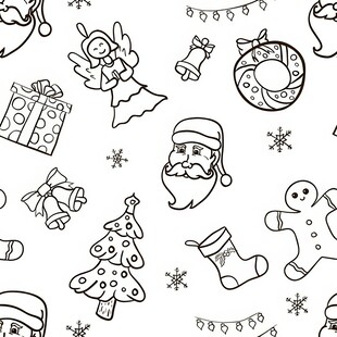 圣诞元素黑白手绘图案