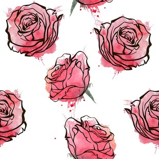 手绘水彩玫瑰花图案背景