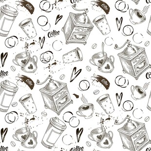 咖啡元素无缝图案设计