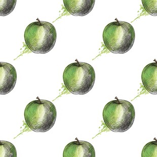 水彩风青苹果无缝图案