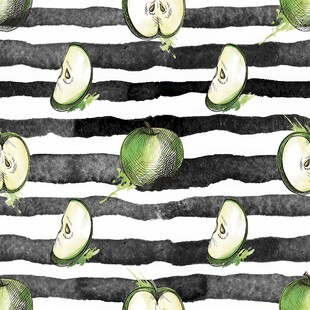 黑白条纹背景的青苹果图案