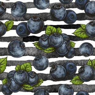 蓝莓绿叶无缝图案设计