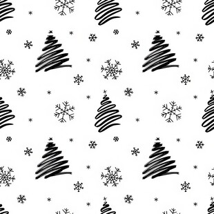 黑白圣诞元素无缝图案四方连续 