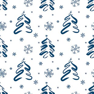 蓝白圣诞元素无缝图案四方连续 