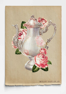 复古 银酒壶与玫瑰 