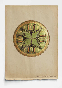 古董 彩绘陶瓷盘 