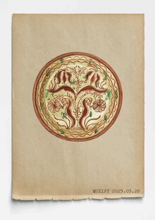 古董 彩绘陶瓷盘 