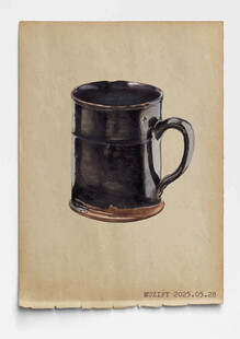 复古 粗陶单耳茶杯