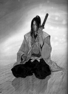 独坐的古装持剑侠客