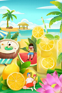 夏日海滩水果欢乐派对
