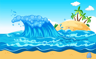 海浪拍向热带海岛风光