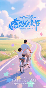 浪漫七夕节父子骑行父亲节海报