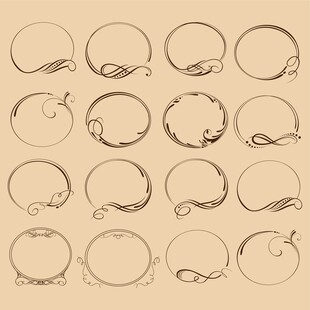 复古手绘圆形装饰边框集合