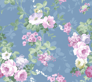 蓝底花卉图案壁纸