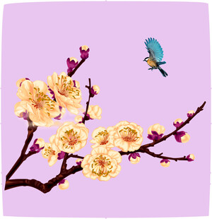 紫背景上花鸟刺绣图案