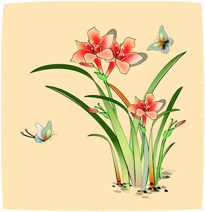 手绘花卉与灵动蝴蝶图