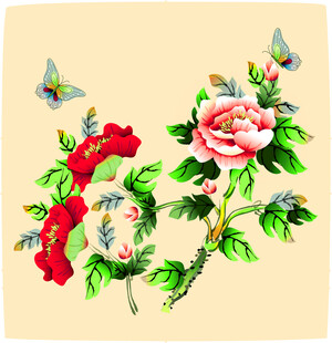 花卉蝴蝶刺绣图案