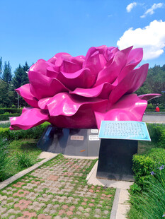 巨型粉色花朵雕塑景观