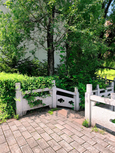 公园中式围栏绿植景观