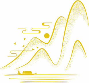 金色山水间的孤舟意境