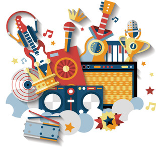 多彩音乐元素创意插画