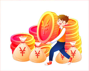 男孩搬金币与钱袋